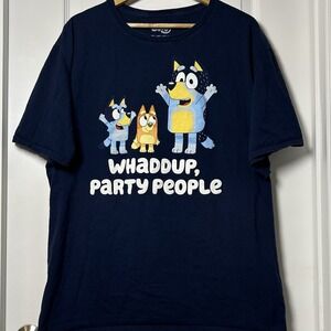 Bluey Dark Navy Blue "Whaddup, Party People" Graphic Print Short Sleeve T-Shirt